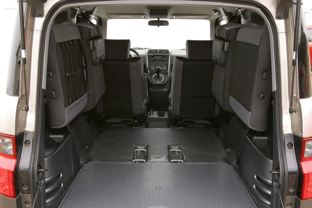 2003 Honda Element interior with rear seats stowed